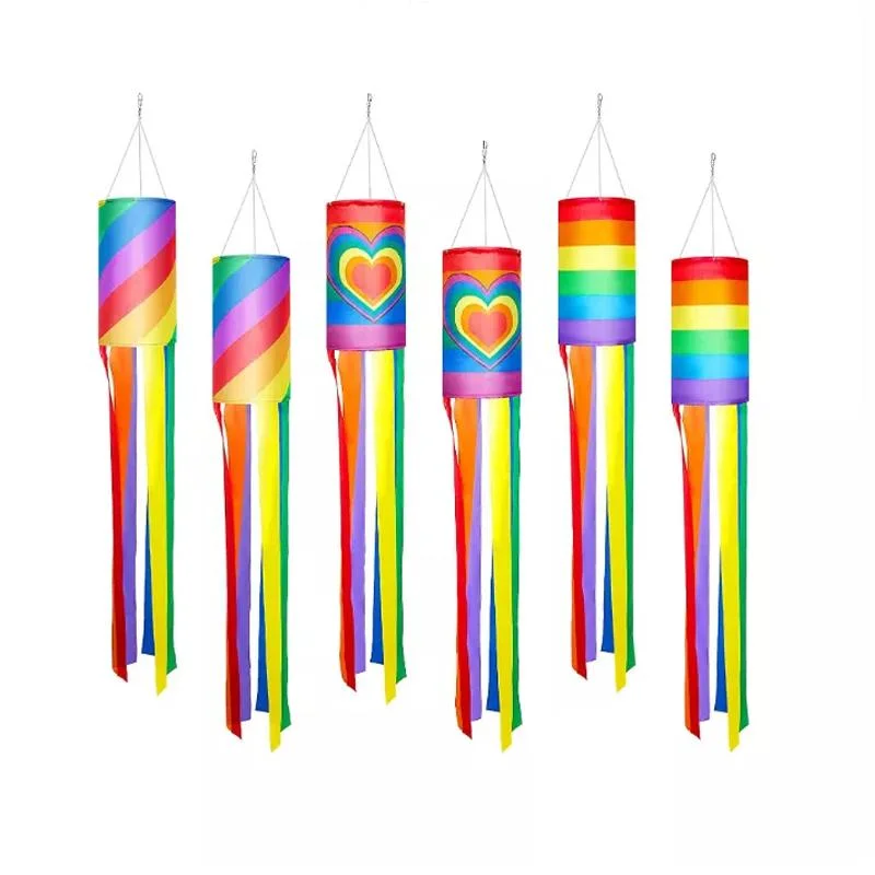 Custom Design Rainbow 24" Windsock Silk Screen Printing Gay Pride Windsock